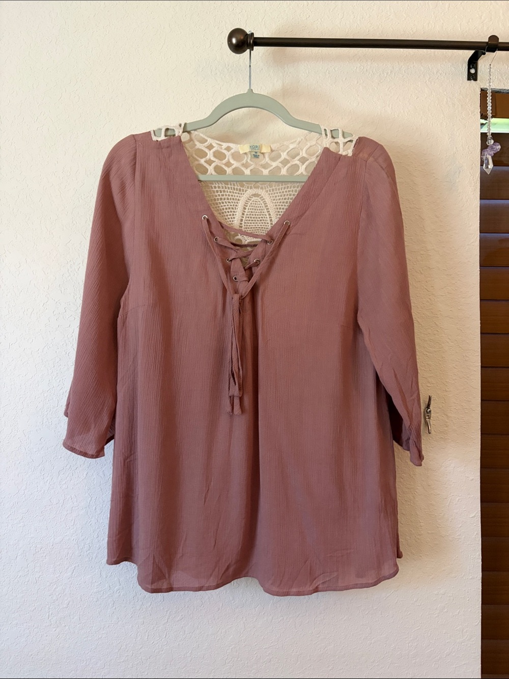 Kori Lace-Up Peasant Blouse - Rose Mauve size medium